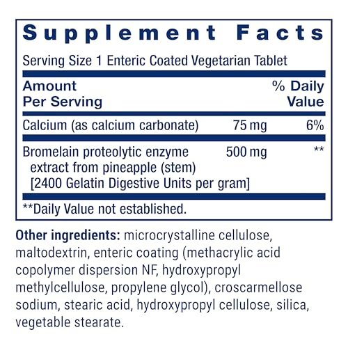 Life Extension Speziell beschichtetes Bromelain – Ananas-Extrakt für Gelenkkomfort, 500 mg, 60 magensaftresistente Tabletten, vegetarisch, glutenfrei, nicht-GVO