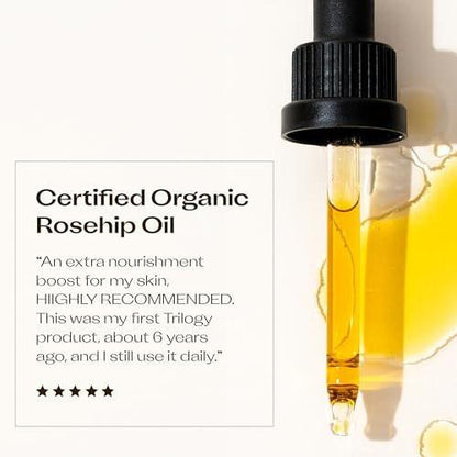 Trilogy Zertifiziertes Bio-Rosenöl – Kaltgepresstes Rosenkernöl für Narben, Dehnungsstreifen, feine Linien und Falten – mit Omega 3, 6 und 9 für alle Hauttypen, USDA-zertifiziert, 43 ml