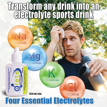 elete – Elektrolyt-Add-In – 1 Pocket Bottle – 4 Essentielle Elektrolyte Konzentrat – Natürlich – Verwandelt jedes Getränk in ein Sportgetränk – 24,6 ml
