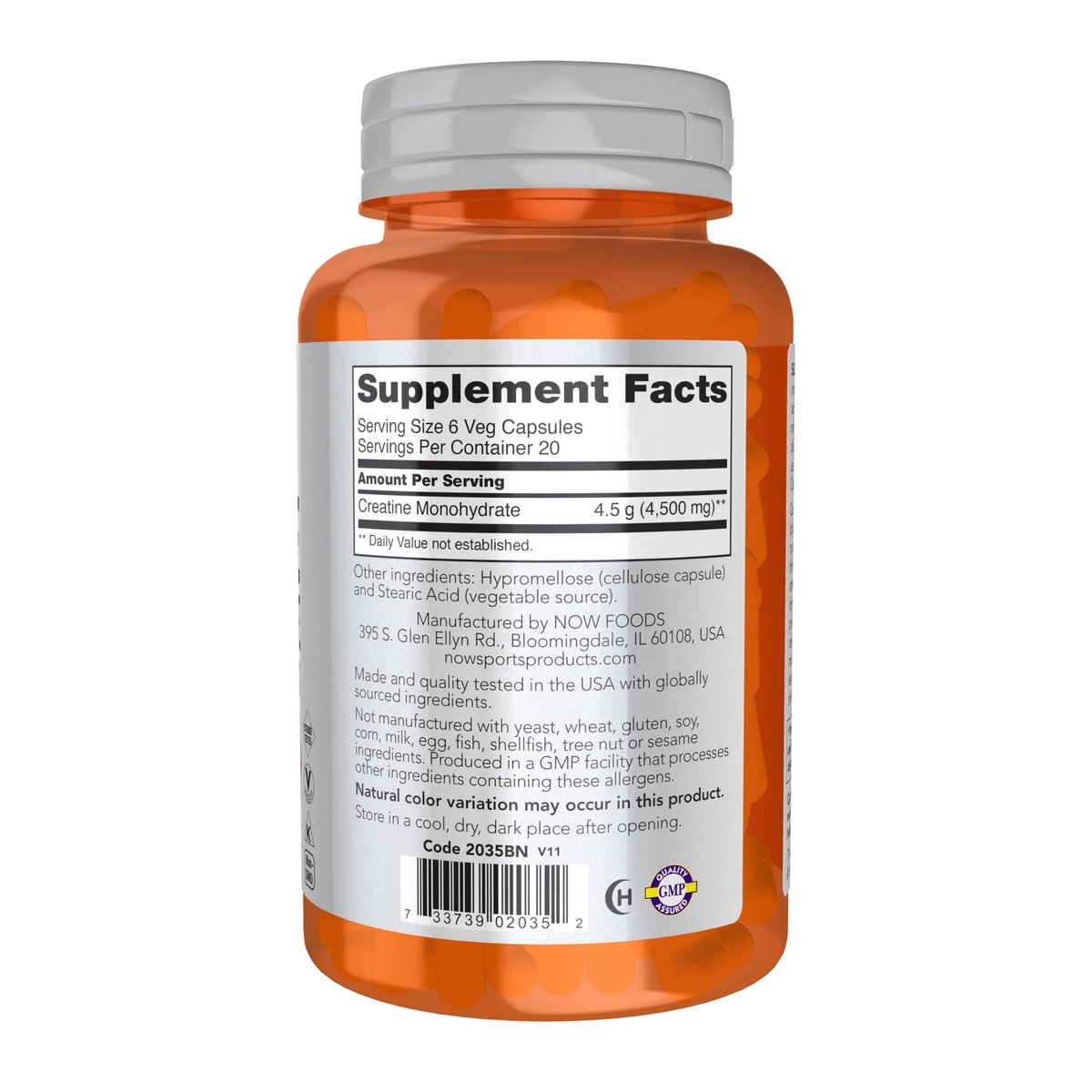 NOW Foods Sportnahrung, Kreatin Monohydrat 750 mg, Muskelaufbau*/Energieproduktion*, 120 vegane Kapseln