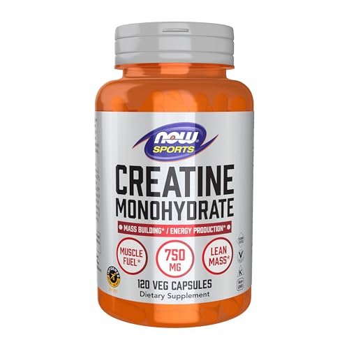 NOW Foods Sportnahrung, Kreatin Monohydrat 750 mg, Muskelaufbau*/Energieproduktion*, 120 vegane Kapseln