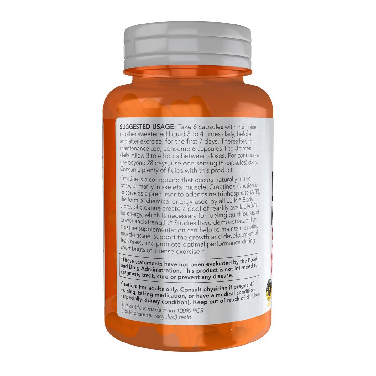 NOW Foods Sportnahrung, Kreatin Monohydrat 750 mg, Muskelaufbau*/Energieproduktion*, 120 vegane Kapseln
