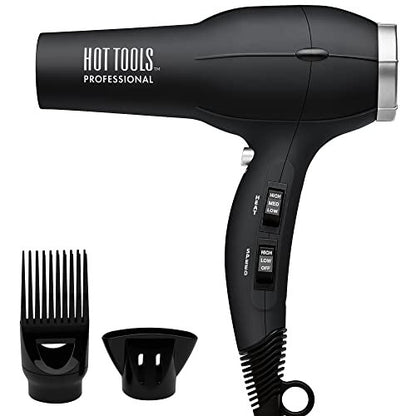 Hot Tools Pro Artist 1875W Turbo Ionen-Haartrockner | Glatte, frizzfreie Blowouts (Schwarz/Silber)