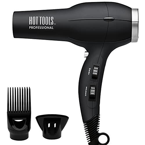Hot Tools Pro Artist 1875W Turbo Ionen-Haartrockner | Glatte, frizzfreie Blowouts (Schwarz/Silber)