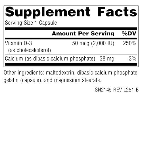 Source Naturals Vitamin D-3, bioaktive Form für Knochen- und Immununterstützung*, 50 mcg (2000 IE) - 200 Kapseln