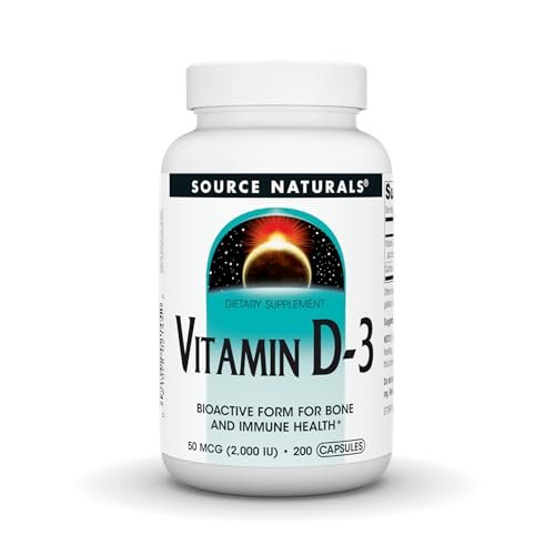 Source Naturals Vitamin D-3, bioaktive Form für Knochen- und Immununterstützung*, 50 mcg (2000 IE) - 200 Kapseln