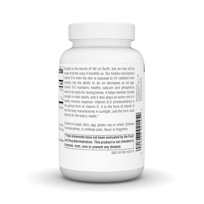 Source Naturals Vitamin D-3, bioaktive Form für Knochen- und Immununterstützung*, 50 mcg (2000 IE) - 200 Kapseln