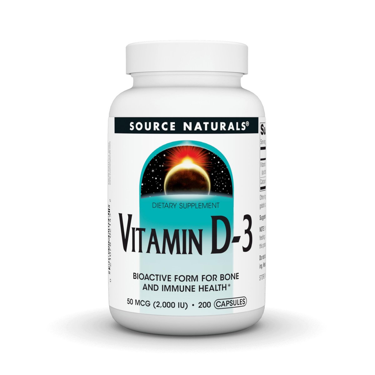 Source Naturals Vitamin D-3, bioaktive Form für Knochen- und Immununterstützung*, 50 mcg (2000 IE) - 200 Kapseln