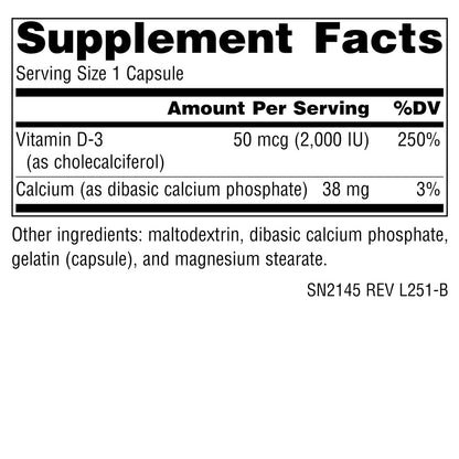 Source Naturals Vitamin D-3, bioaktive Form für Knochen- und Immununterstützung*, 50 mcg (2000 IE) - 200 Kapseln