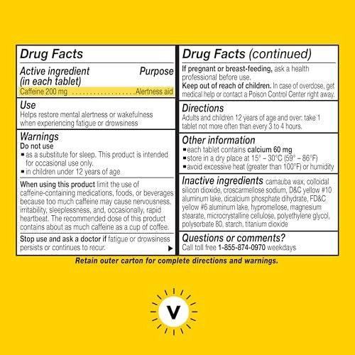 Vivarin Koffeintabletten, 200 mg Koffein pro Dosis, hilft sicher und effektiv wach zu bleiben, ohne Zucker, Kalorien oder versteckte Inhaltsstoffe, Energieergänzung, 40 Tabletten