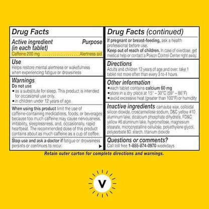 Vivarin Koffeintabletten, 200 mg Koffein pro Dosis, hilft sicher und effektiv wach zu bleiben, ohne Zucker, Kalorien oder versteckte Inhaltsstoffe, Energieergänzung, 40 Tabletten