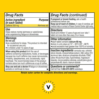 Vivarin Koffeintabletten, 200 mg Koffein pro Dosis, hilft sicher und effektiv wach zu bleiben, ohne Zucker, Kalorien oder versteckte Inhaltsstoffe, Energieergänzung, 40 Tabletten