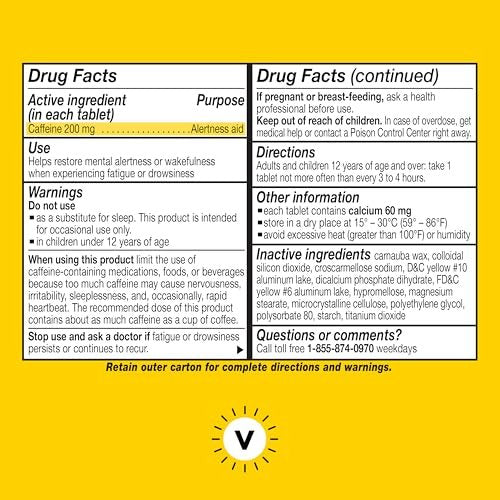Vivarin Koffeintabletten, 200 mg Koffein pro Dosis, hilft sicher und effektiv wach zu bleiben, ohne Zucker, Kalorien oder versteckte Inhaltsstoffe, Energieergänzung, 16 Tabletten