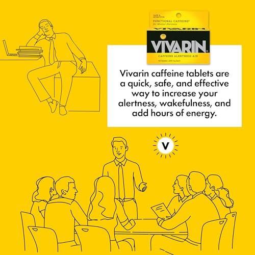 Vivarin Koffeintabletten, 200 mg Koffein pro Dosis, hilft sicher und effektiv wach zu bleiben, ohne Zucker, Kalorien oder versteckte Inhaltsstoffe, Energieergänzung, 40 Tabletten