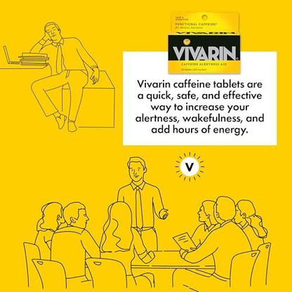 Vivarin Koffeintabletten, 200 mg Koffein pro Dosis, hilft sicher und effektiv wach zu bleiben, ohne Zucker, Kalorien oder versteckte Inhaltsstoffe, Energieergänzung, 40 Tabletten