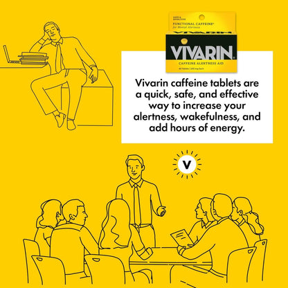Vivarin Koffeintabletten, 200 mg Koffein pro Dosis, hilft sicher und effektiv wach zu bleiben, ohne Zucker, Kalorien oder versteckte Inhaltsstoffe, Energieergänzung, 40 Tabletten
