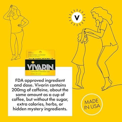 Vivarin Koffeintabletten, 200 mg Koffein pro Dosis, hilft sicher und effektiv wach zu bleiben, ohne Zucker, Kalorien oder versteckte Inhaltsstoffe, Energieergänzung, 40 Tabletten
