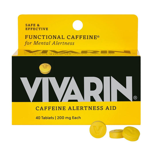 Vivarin Koffeintabletten, 200 mg Koffein pro Dosis, hilft sicher und effektiv wach zu bleiben, ohne Zucker, Kalorien oder versteckte Inhaltsstoffe, Energieergänzung, 40 Tabletten