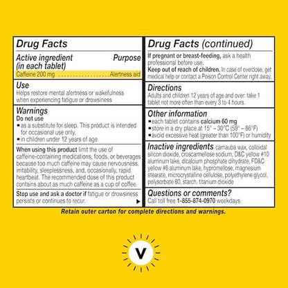 Vivarin Koffeintabletten, 200 mg Koffein pro Dosis, hilft sicher und effektiv wach zu bleiben, ohne Zucker, Kalorien oder versteckte Inhaltsstoffe, Energieergänzung, 16 Tabletten