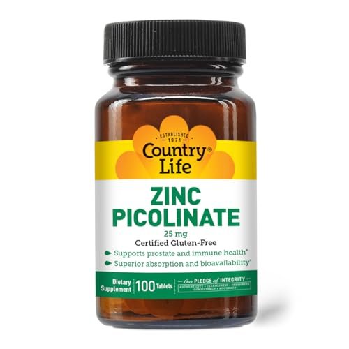 Country Life Zink Picolinat 25 mg – Hochwertiges Zinkpräparat für Immunsystem, Prostata & Zellgesundheit – Zertifiziert glutenfrei, vegan & halal, nicht gentechnisch verändert – 100 Tabletten