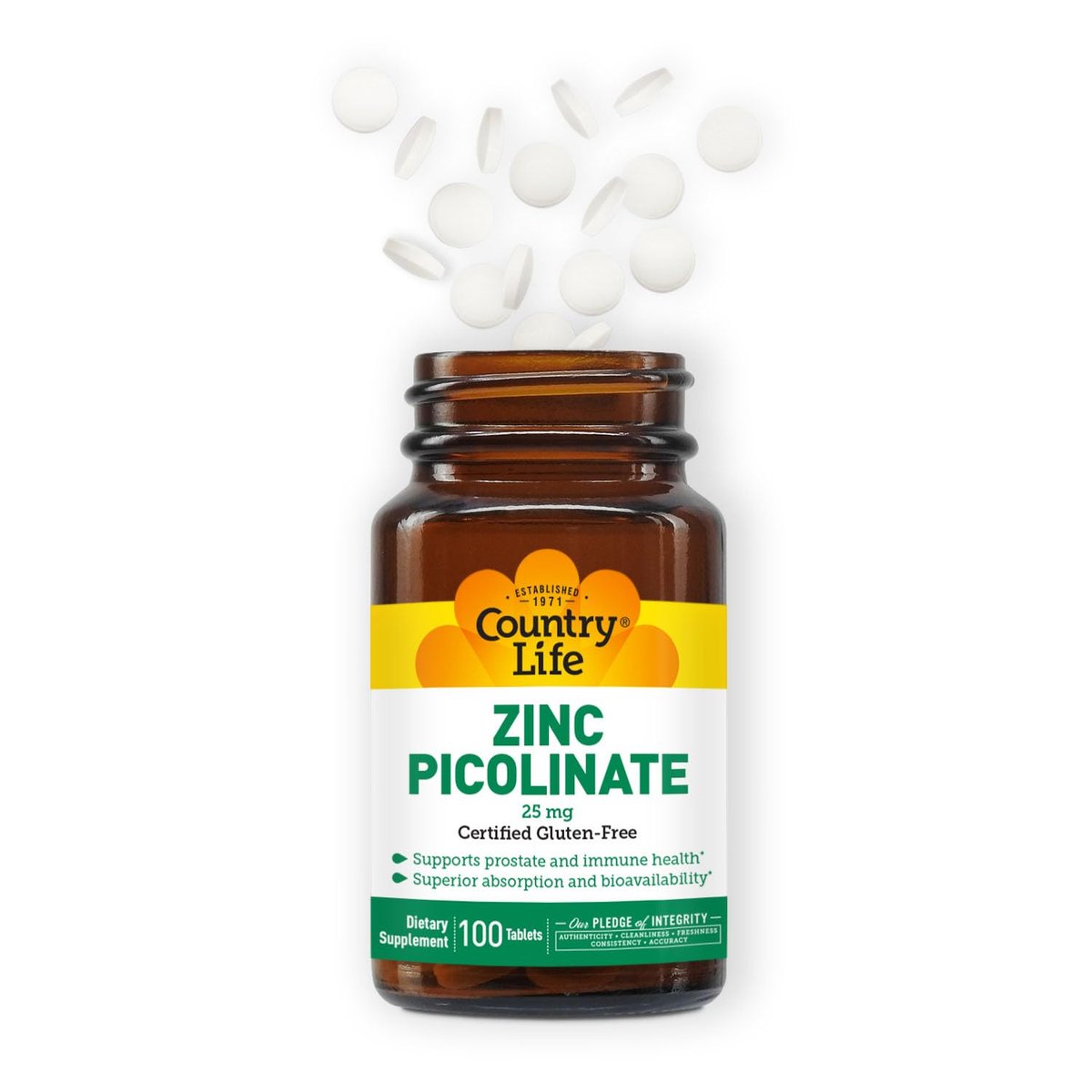 Country Life Zink Picolinat 25 mg – Hochwertiges Zinkpräparat für Immunsystem, Prostata & Zellgesundheit – Zertifiziert glutenfrei, vegan & halal, nicht gentechnisch verändert – 100 Tabletten