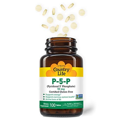 Country Life P-5-P Vitamin B6 – Bioverfügbares Pyridoxal-5-Phosphat für Energie, Nervensystem und rote Blutkörperchen – Zertifiziert glutenfrei, vegan, nicht-GVO – 100 Kapseln