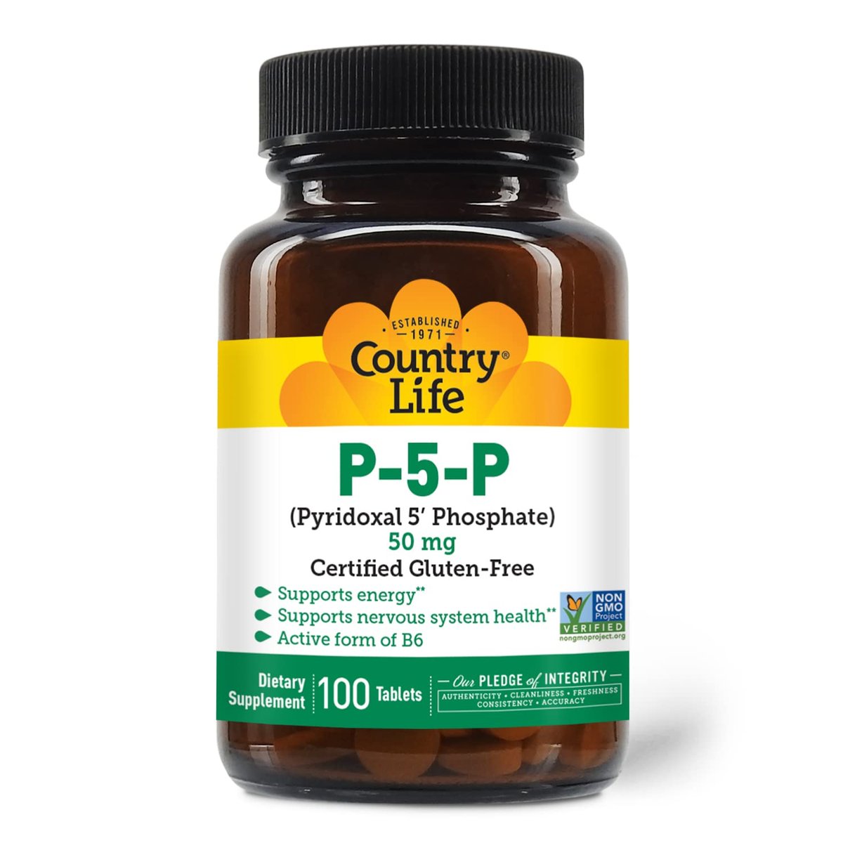 Country Life P-5-P Vitamin B6 – Bioverfügbares Pyridoxal-5-Phosphat für Energie, Nervensystem und rote Blutkörperchen – Zertifiziert glutenfrei, vegan, nicht-GVO – 100 Kapseln