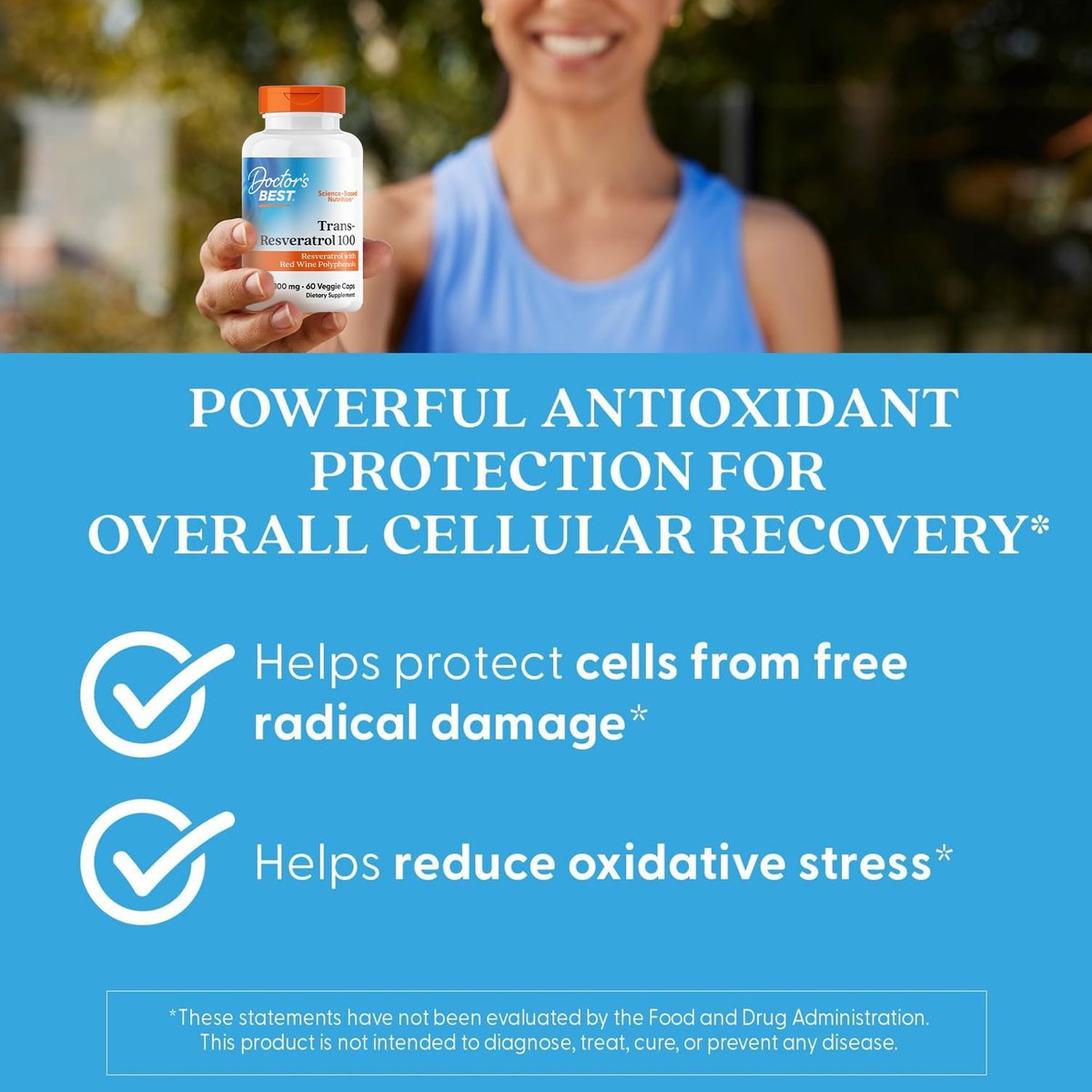 Doctor's Best Trans-Resveratrol 100 mg – Hochdosiertes Antioxidans aus japanischem Staudenknöterich, vegan, 60 Kapseln