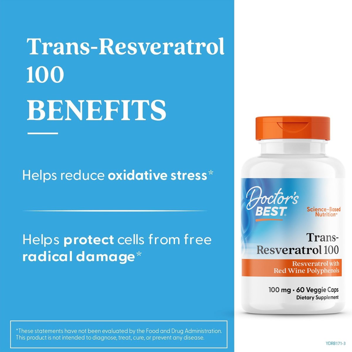 Doctor's Best Trans-Resveratrol 100 mg – Hochdosiertes Antioxidans aus japanischem Staudenknöterich, vegan, 60 Kapseln