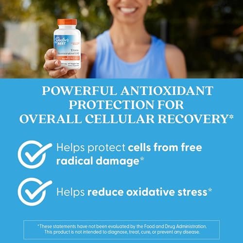 Doctor's Best Trans-Resveratrol 100 mg – Hochdosiertes Antioxidans aus japanischem Staudenknöterich, vegan, 60 Kapseln