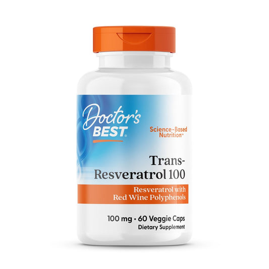 Doctor's Best Trans-Resveratrol 100 mg – Hochdosiertes Antioxidans aus japanischem Staudenknöterich, vegan, 60 Kapseln