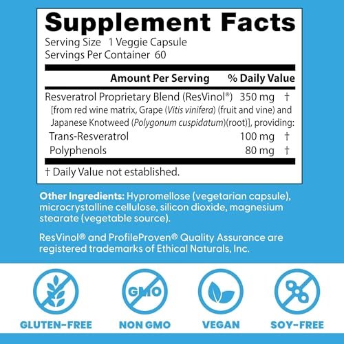 Doctor's Best Trans-Resveratrol 100 mg – Hochdosiertes Antioxidans aus japanischem Staudenknöterich, vegan, 60 Kapseln