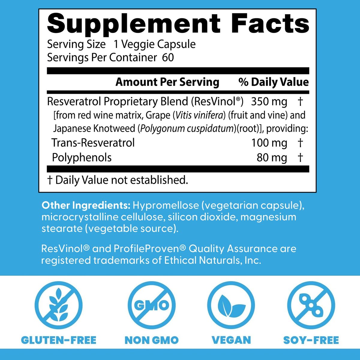 Doctor's Best Trans-Resveratrol 100 mg – Hochdosiertes Antioxidans aus japanischem Staudenknöterich, vegan, 60 Kapseln