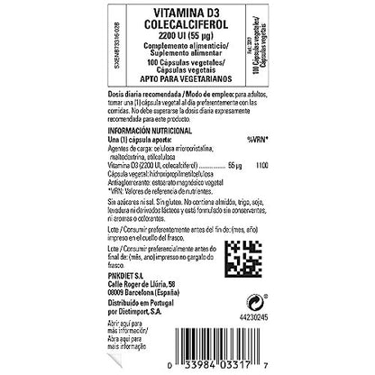 Solgar Vitamin D3 (Cholecalciferol) 55 mcg (2200 IE) – 100 vegane Kapseln für starke Knochen & Zähne & Immunsystem – Non-GMO, glutenfrei, laktosefrei, koscher