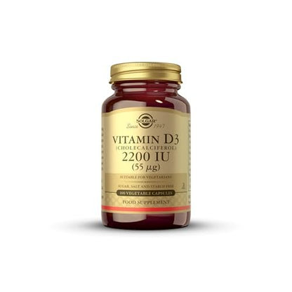 Solgar Vitamin D3 (Cholecalciferol) 55 mcg (2200 IE) – 100 vegane Kapseln für starke Knochen & Zähne & Immunsystem – Non-GMO, glutenfrei, laktosefrei, koscher