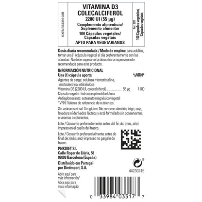 Solgar Vitamin D3 (Cholecalciferol) 55 mcg (2200 IE) – 100 vegane Kapseln für starke Knochen & Zähne & Immunsystem – Non-GMO, glutenfrei, laktosefrei, koscher