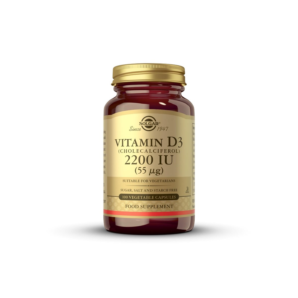 Solgar Vitamin D3 (Cholecalciferol) 55 mcg (2200 IE) – 100 vegane Kapseln für starke Knochen & Zähne & Immunsystem – Non-GMO, glutenfrei, laktosefrei, koscher