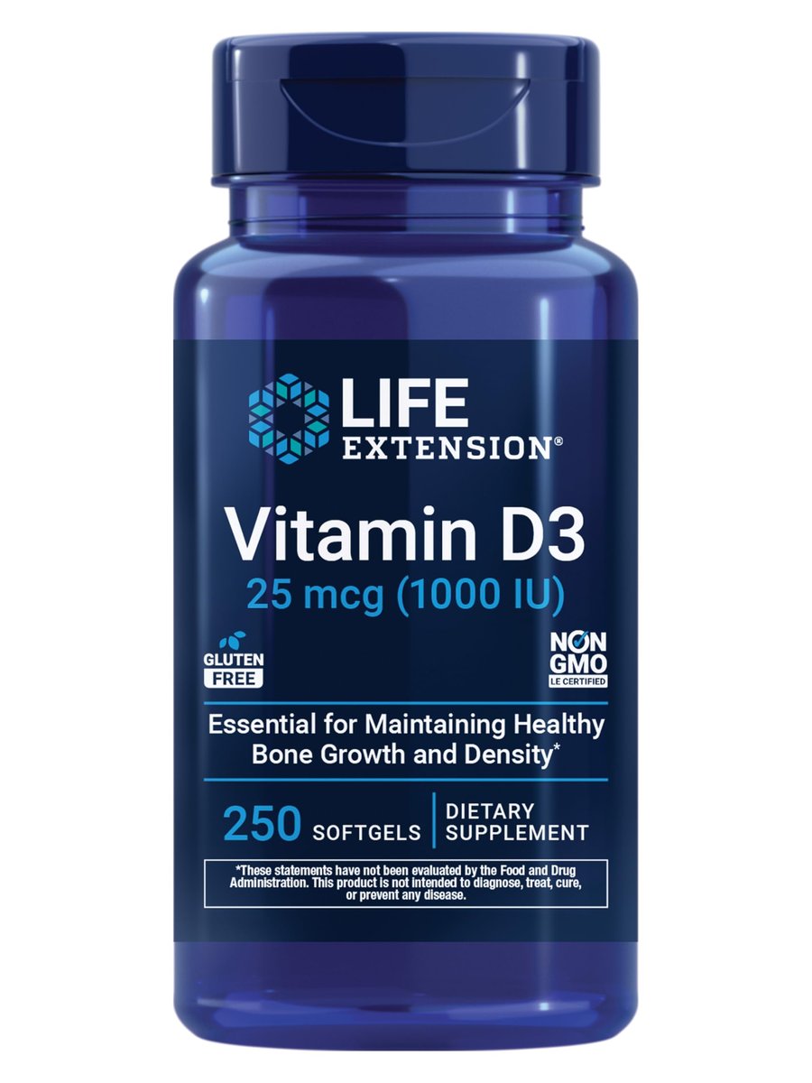 Life Extension Vitamin D3 25 mcg (1000 IE) – 250 Kapseln, Immunsystem-Unterstützung, Knochengesundheit, Ganzkörper-Gesundheit, Glutenfrei, Nicht-GVO