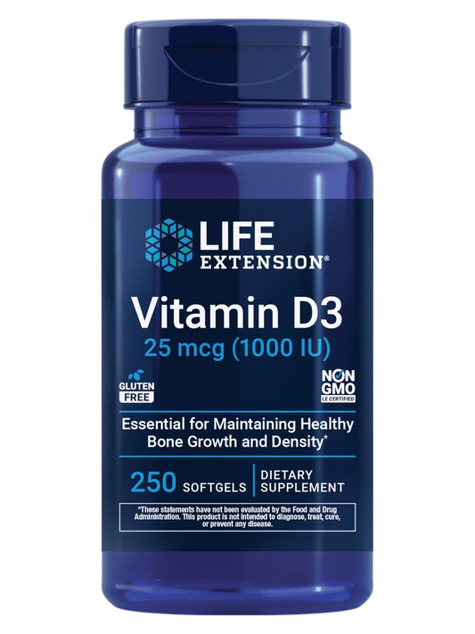 Life Extension Vitamin D3 25 mcg (1000 IE) – 250 Kapseln, Immunsystem-Unterstützung, Knochengesundheit, Ganzkörper-Gesundheit, Glutenfrei, Nicht-GVO