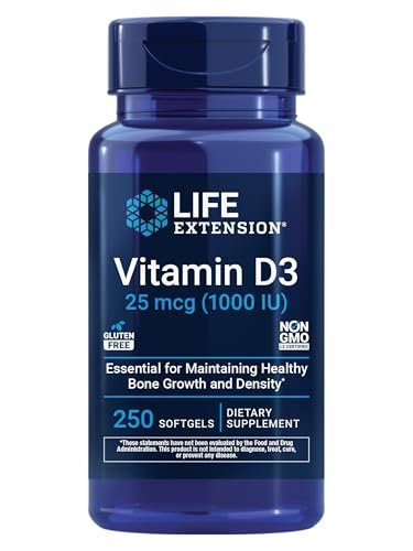 Life Extension Vitamin D3 25 mcg (1000 IE) – 250 Kapseln, Immunsystem-Unterstützung, Knochengesundheit, Ganzkörper-Gesundheit, Glutenfrei, Nicht-GVO