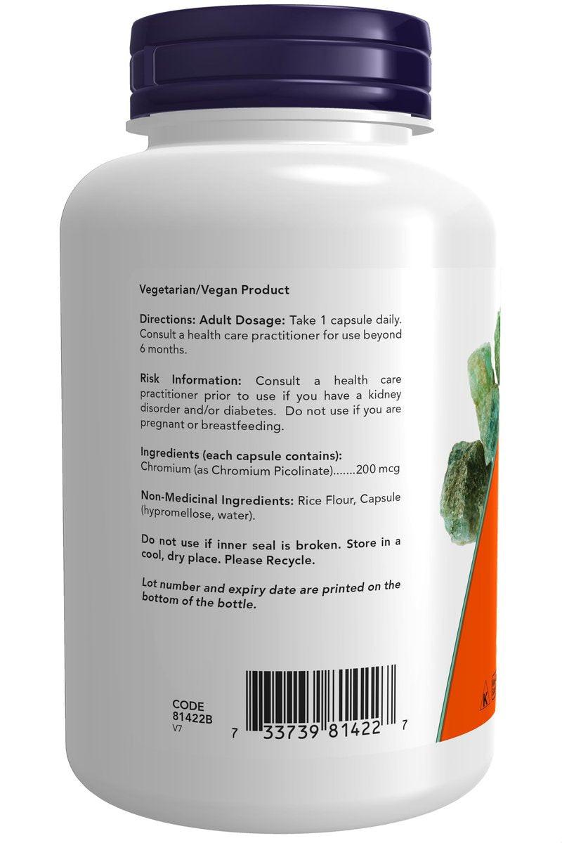 NOW Foods Chrompicolinat 200 mcg – 250 vegane Kapseln, Insulin-Co-Faktor