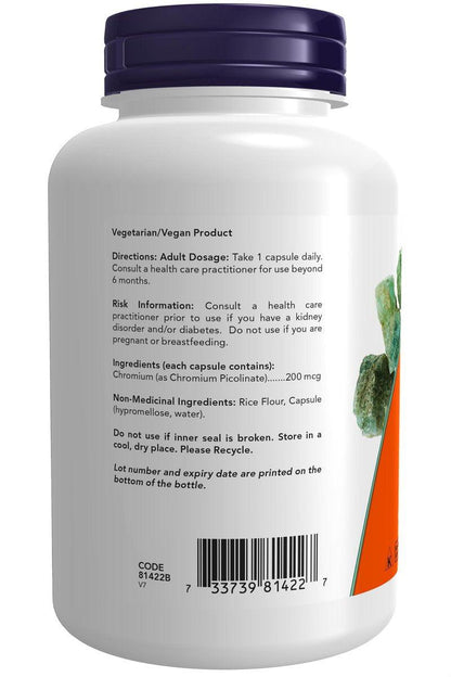 NOW Foods Chrompicolinat 200 mcg – 250 vegane Kapseln, Insulin-Co-Faktor