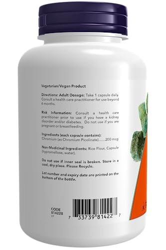 NOW Foods Chrompicolinat 200 mcg – 250 vegane Kapseln, Insulin-Co-Faktor