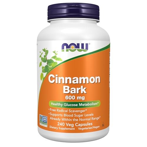 NOW Foods Nahrungsergänzungsmittel, Zimtrinde 600 mg, Non-GMO Project verifiziert, Gesunder Glukosestoffwechsel*, 240 vegane Kapseln