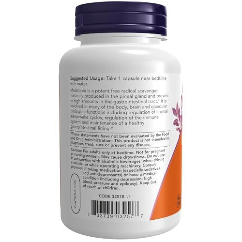 NOW Foods Melatonin 3 mg – 180 vegane Kapseln für gesunden Schlafzyklus und antioxidative Unterstützung