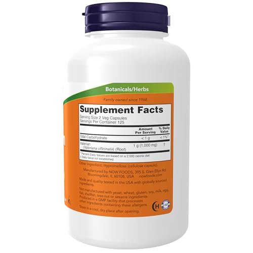 NOW Foods Valerianwurzel 500 mg - 250 vegane Kapseln, pflanzliches Nahrungsergänzungsmittel