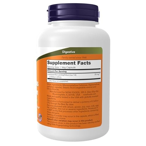 NOW Foods Acidophilus 2 Milliarden, Stammgeprüft, Gesunde Darmflora*, 250 Vegane Kapseln