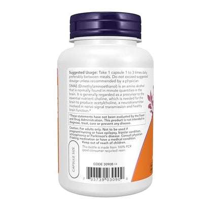 NOW Supplements, DMAE (Dimethylaminoethanol) 250 mg, für gesunde Gehirnfunktion*, 100 vegane Kapseln
