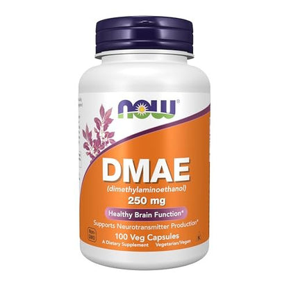 NOW Supplements, DMAE (Dimethylaminoethanol) 250 mg, für gesunde Gehirnfunktion*, 100 vegane Kapseln