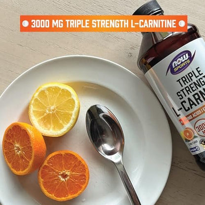 NOW Sports L-Carnitin Flüssig, Triple Strength 3000 mg, Zitrusgeschmack, 473 ml